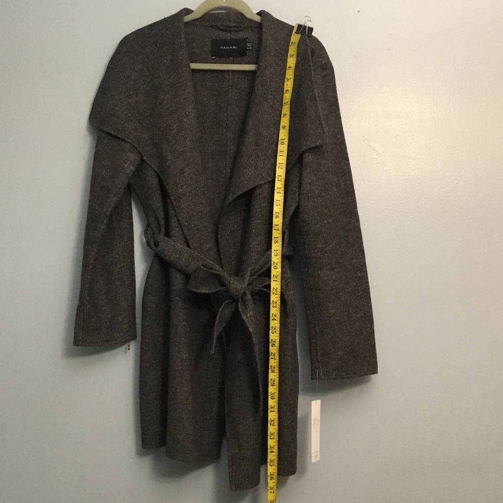 TAHARI Gray Open Front Belted Coat - Picture 10 of 14